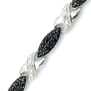 OTC BRZ silver-plated diamond tennis bracelet - black crystal X & O bling safety